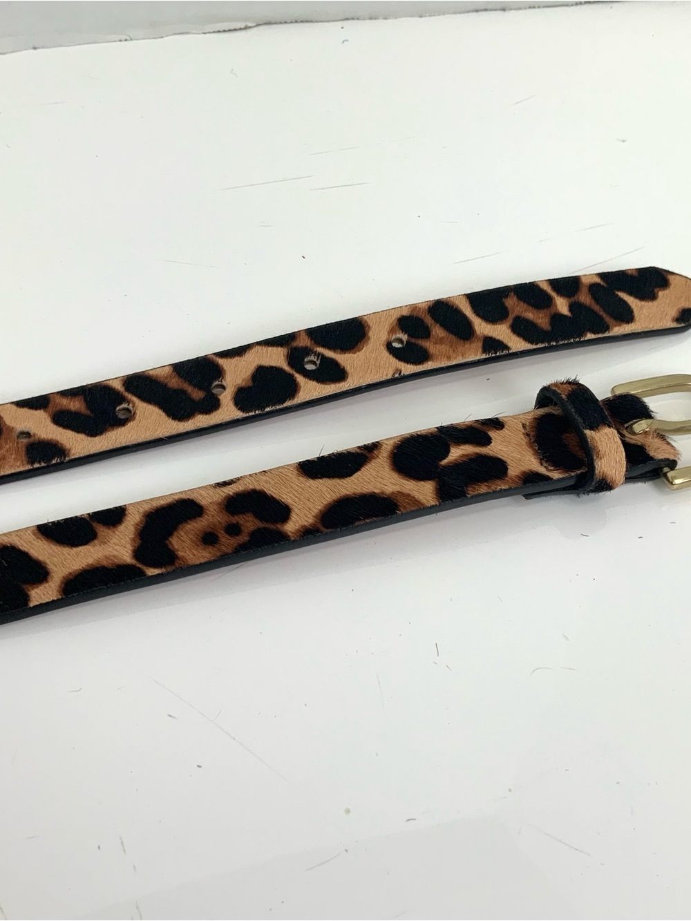 J. Crew Women’s Sz M/L Calf Hair Leopard Print 1” Belt Gold Tone Buckle #AH687 - Picture 8 of 8